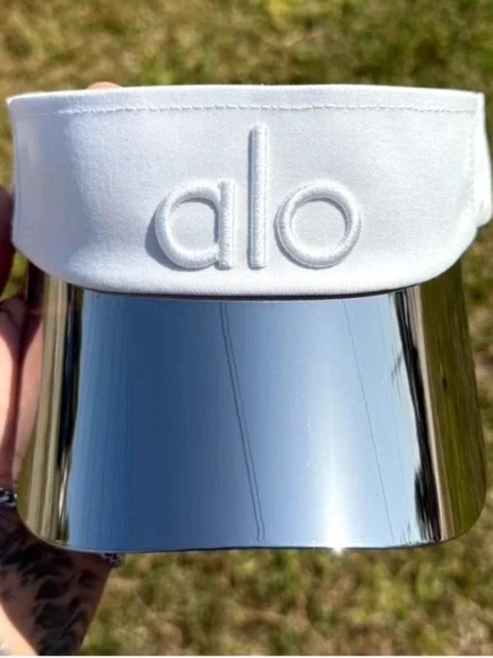 ALO Yoga Light Blue Visor with Reflective Silver Brim